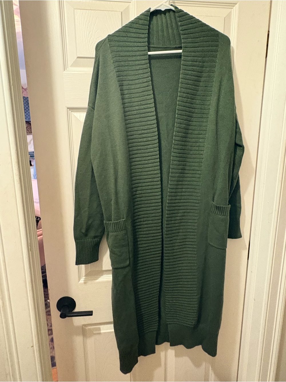 Dark Green Open-Front Women’s Cardigan Sweater